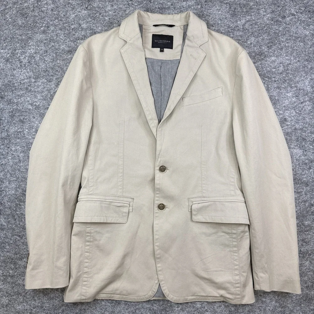 Banana Republic blazer‎ men's 38R neutral sand cotton stretch modern slim fit